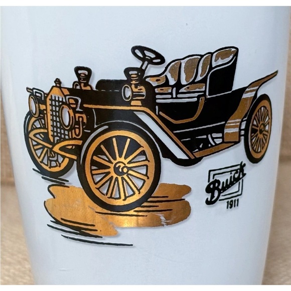 Vintage Old Car Milk Glass Tumbler Set Buick Cadillac MCM Nostalgia Core Retro - Picture 3 of 8